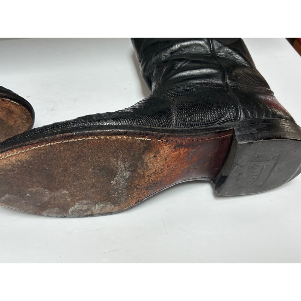 Justin Mens Black Lizard Skin Western Cowboy Boots Made in USA Size 9 D - Picture 8 of 10